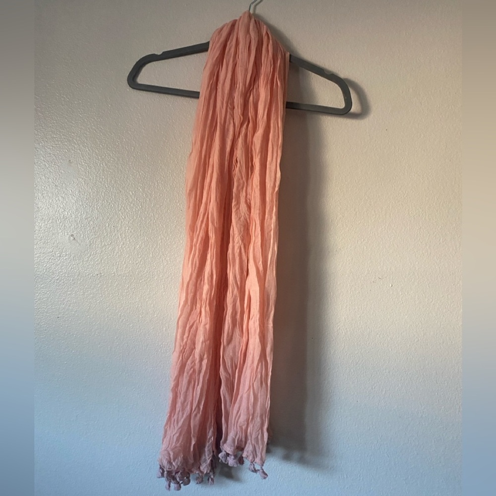 Peach scarf with lavender purple tassels